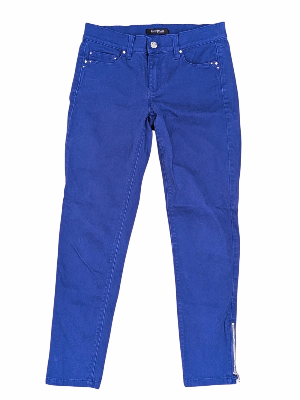 White House Black Market Royal Blue Ankle Zip Jeans With Rhinestone Accents